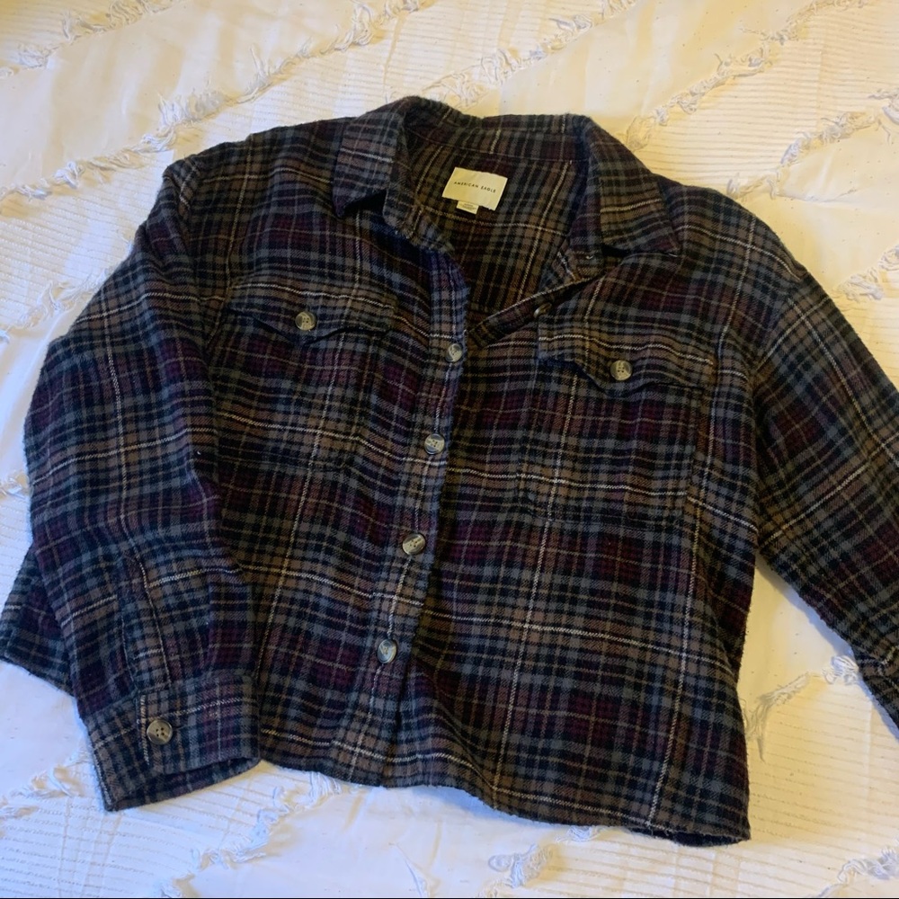American Eagle Cropped Flannel Shirt